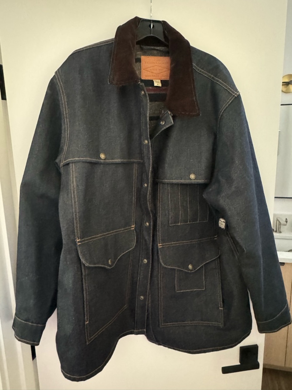 Filson Dark Indigo Field Jacket with Brown Corduroy Collar